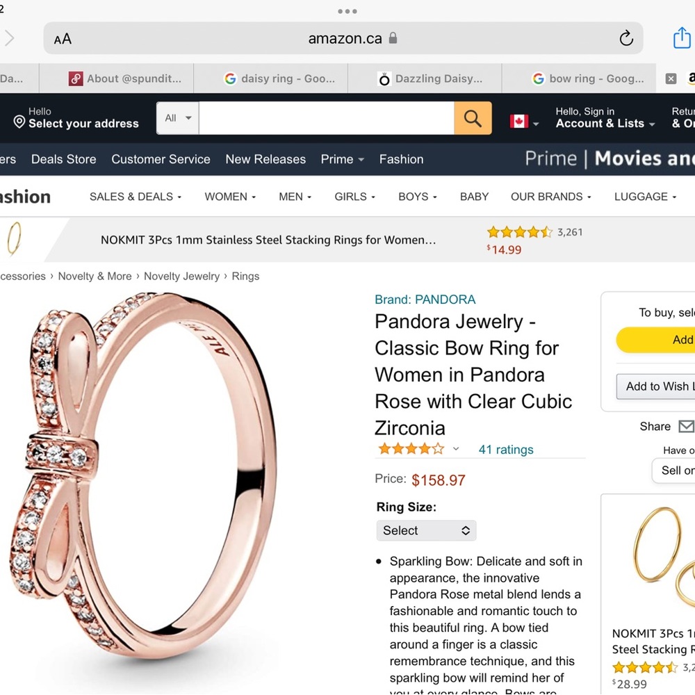 Pandora Rose Gold Bow Ring size 56